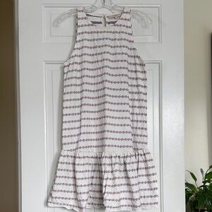 LOFT White Tank Midi Dress with Pink Stripes and Navy Accents